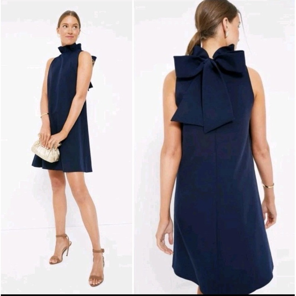 Tuckernuck Mini Swing Dress Women's Small Blythe Sleeveless Bowtie Navy Blue EUC